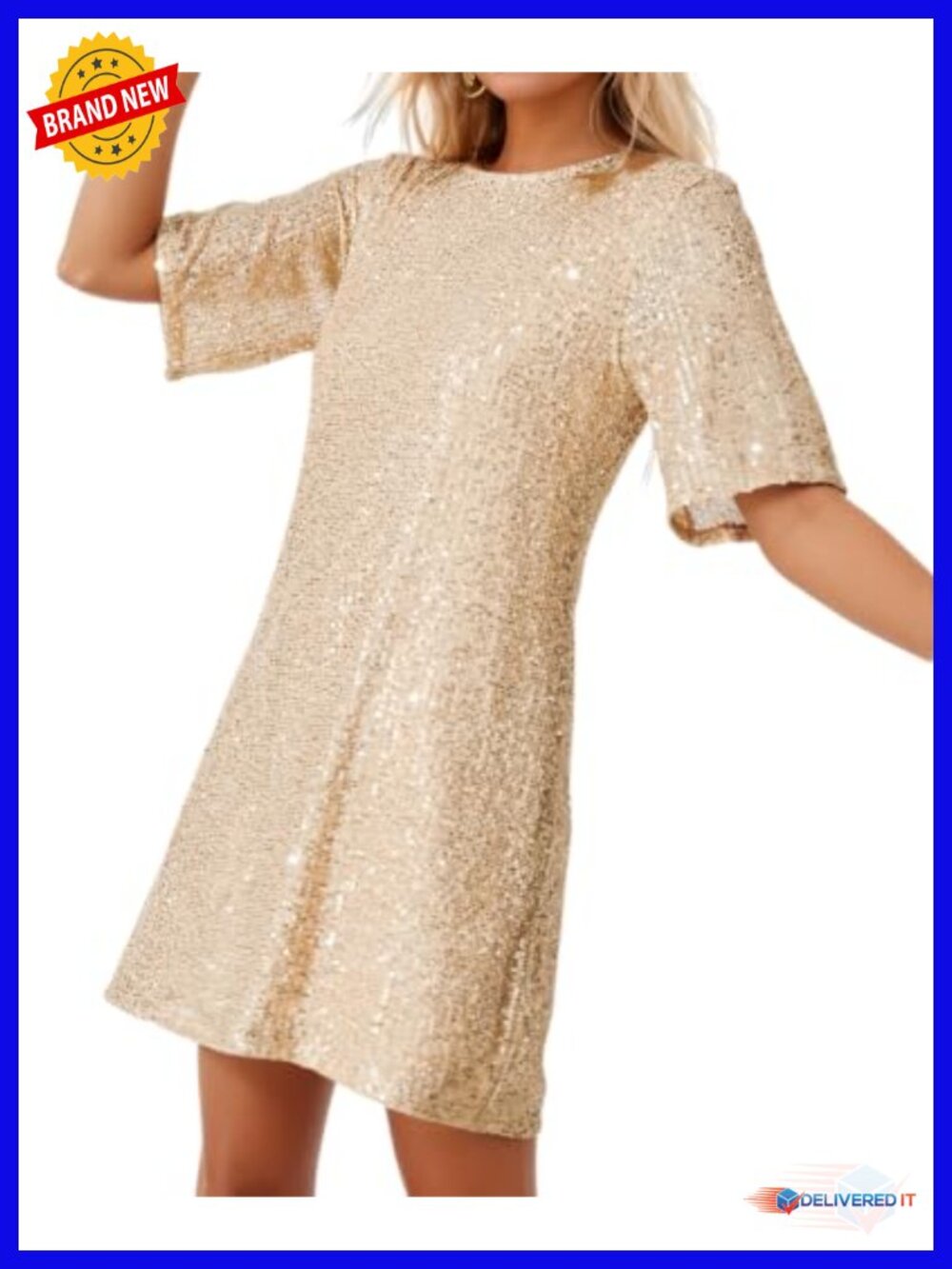 R.Vivimos Sequin Mini T-Shirt Dress Short Sleeve Party